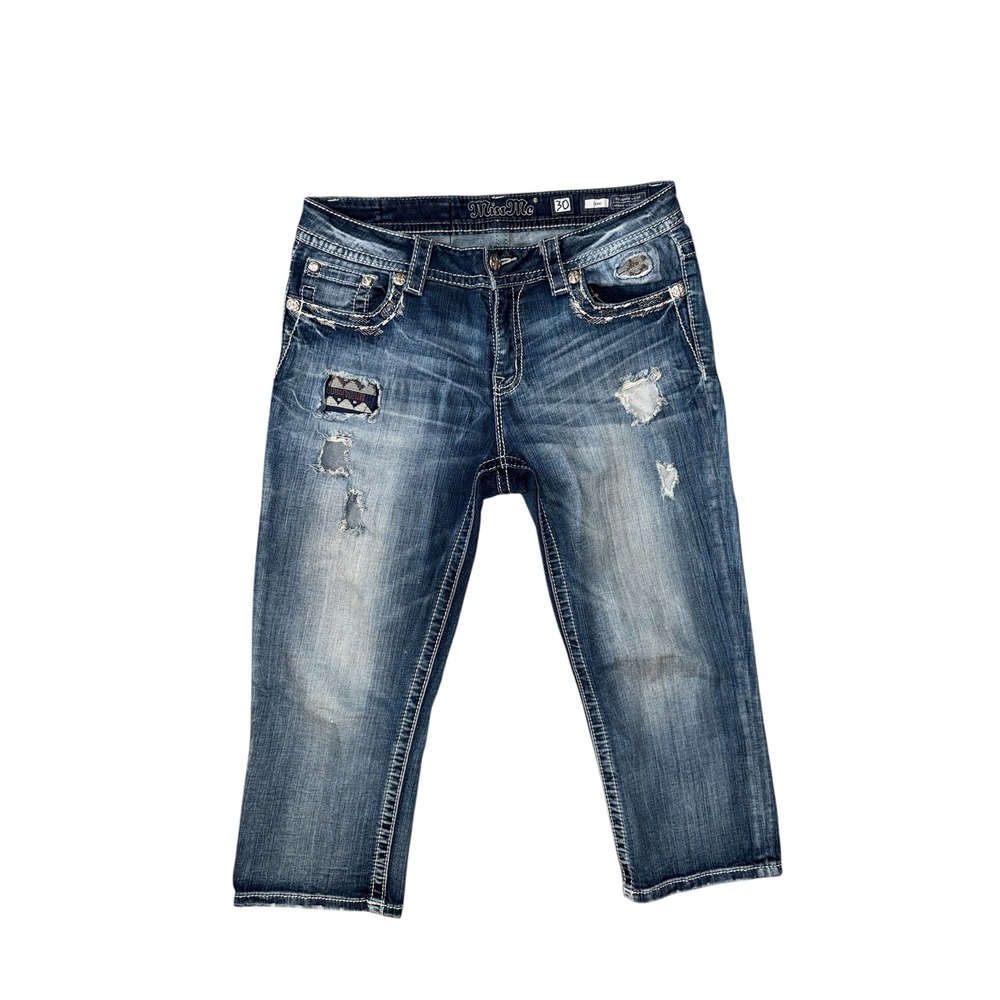 Miss Me Capri Jeans Women 30 Dark Wash Distressed Patchwork MP8924P